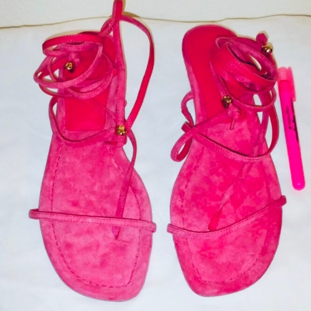 Madewell Macyie Hot Pink Suede Lace-Up Sandals SZ 9.5